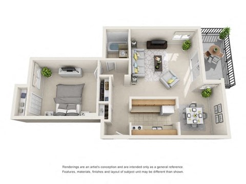 Floor plan for 1 bed, 1 bath, 703 sqft